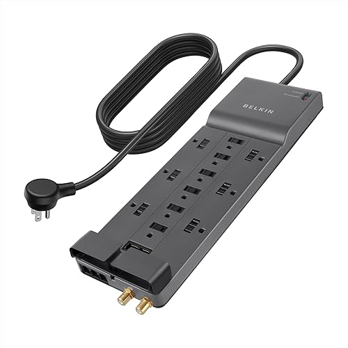 Belkin Protector contra sobretensiones serie para el hogar y la oficina de 12 tomas, cable de 8 pies, gris