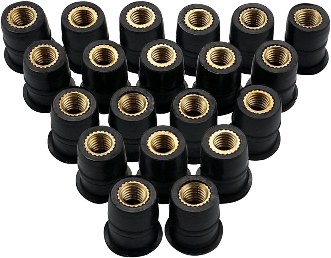 20PCS M5 Well Nuts Fairing Fasteners Windshield Motorcycle Accessories Screws Rubber and Steel Parts Windscreen Nuts