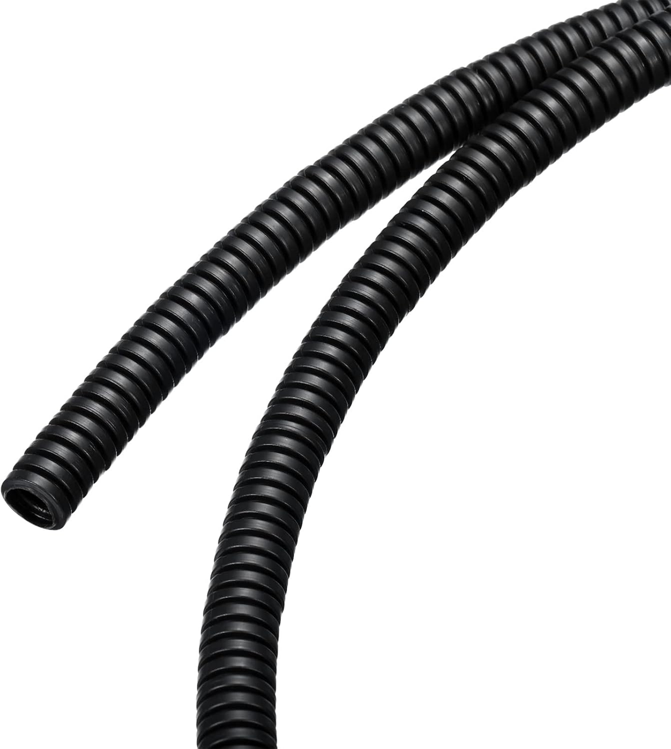 Corrugated Conduit Heat Resistant Split Wire Flexible Cover, for [Office Cord Protector, Electrical Cable] - 9/32 Inch x 13/64 Inch x 49 Feet Black