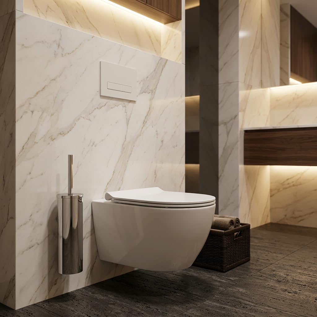 JVD - Le Balai Brosse WC avec Support Mural INOX 304 Brillant Design Premium pour sanitaires Professionnels. - Matériel Professionnel