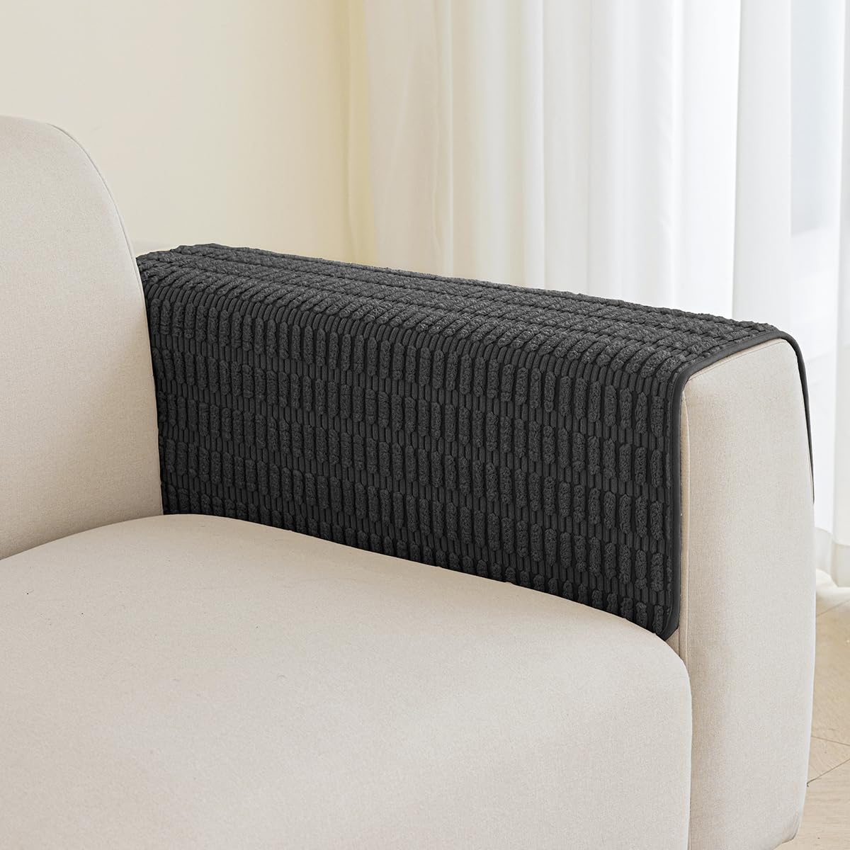 Couch Arm Covers Chair Arm Covers, Non Slip Sofa Arm Covers, Armrest Covers for Sofa, Furniture Covers Couch Protector Set of 2pcs (26x26inch, Black)