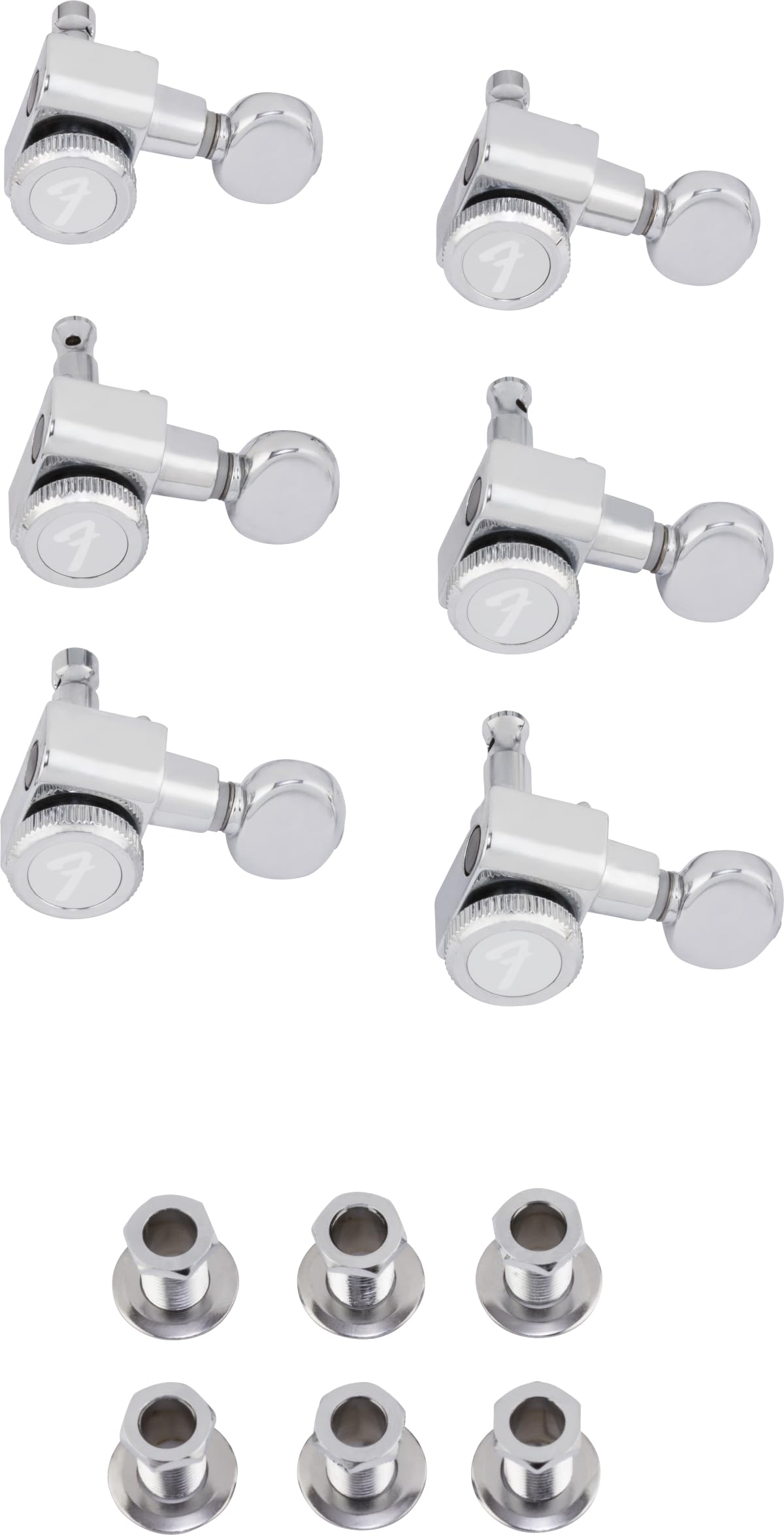 Fender® »LOCKING STRATOCASTER®/TELECASTER® TUNING MACHINES - VINTAGE BUTTONS« Locking Stimmmechaniken für Strat®/Tele® - Vintage-Flügel - 18:1-6-links - Farbe: Chrome
