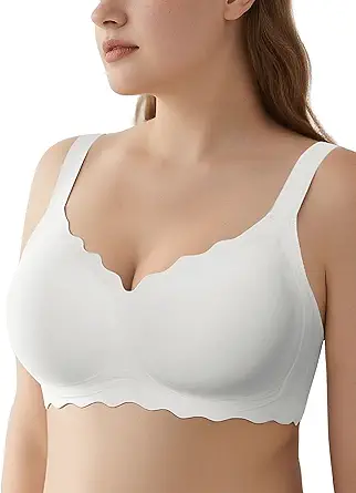 Womens Full Coverage Wire Free Bra - Plus Size Bras with Support and Lift Scalloped Everyday Comfort Bralettes
