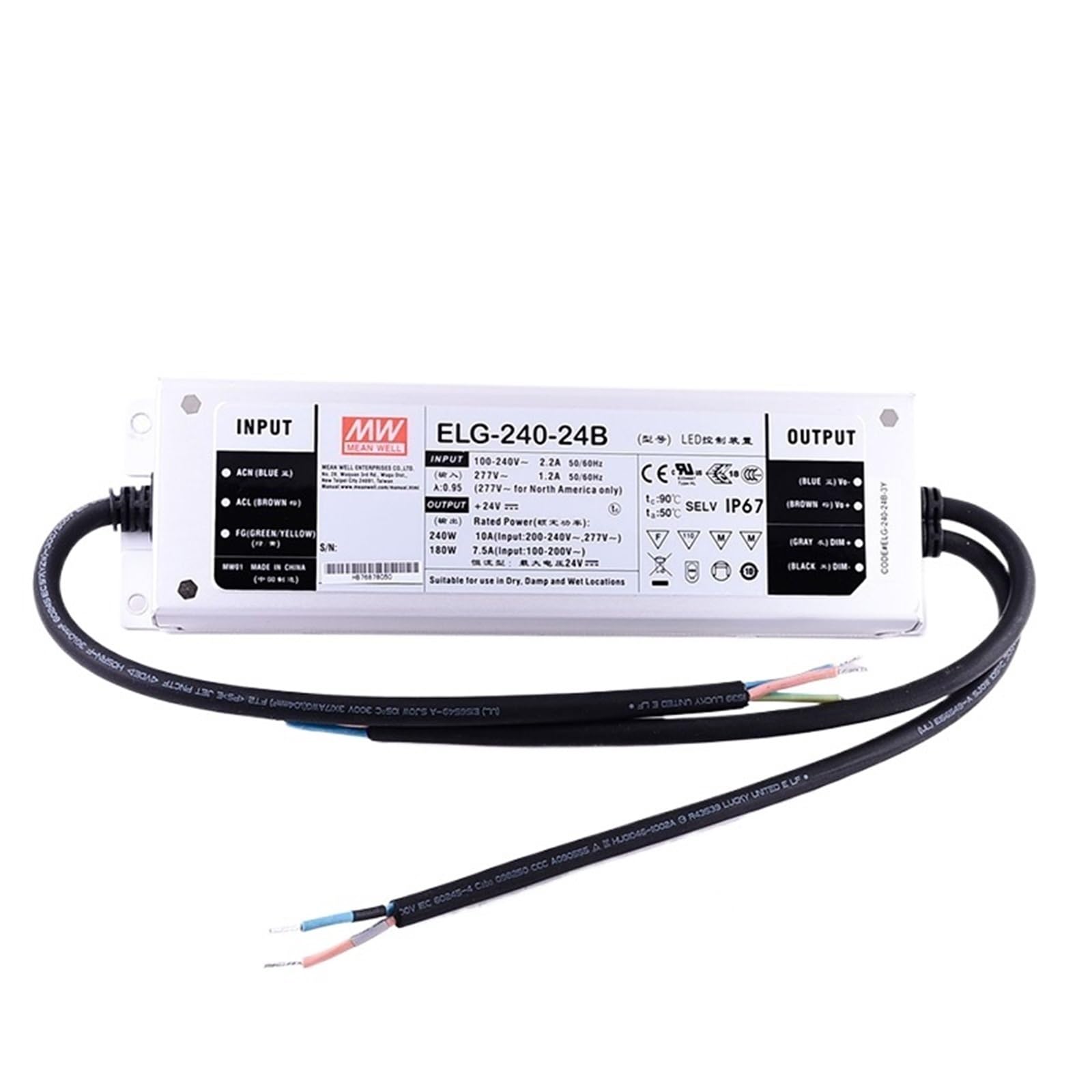 Fcarumiqp One Color Elg-240-24B 240W 24V Led Dimming Power Supply 110V/220Vac To Dc 10A Waterproof Ip67 Meanwell Dimmable Led Driver
