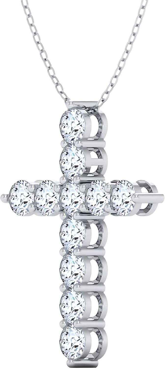 1.50 Ct Cross Pendant Necklace in Lab Grown Diamonds | E-F Color, VS-SI Clarity | 14K White/Yellow/Rose Gold | 20" Adjustable Chain | Jewelry Gift - Image 3