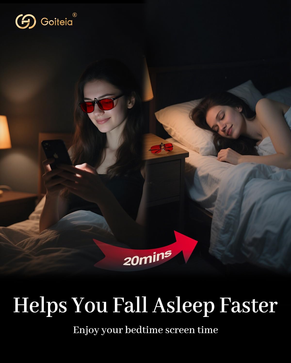 Goiteia Red Clip on Blue Light Blocking Glasses for Sleep-Block Blue & Green Light-Fast and Sound Sleep/Relieve Eye Strain - Image 2