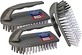 Best House | Plastic Scrubbing Brush | 3 Pcs | Iron Shape | Stiff Nylon Bristles | Durable Hard Synthetic Scrubbing Brush Hand Tools to Clean and Scrub Floors, Carpets, Kitchen, and Bathroom (3-PACK) Grey 3-Pack