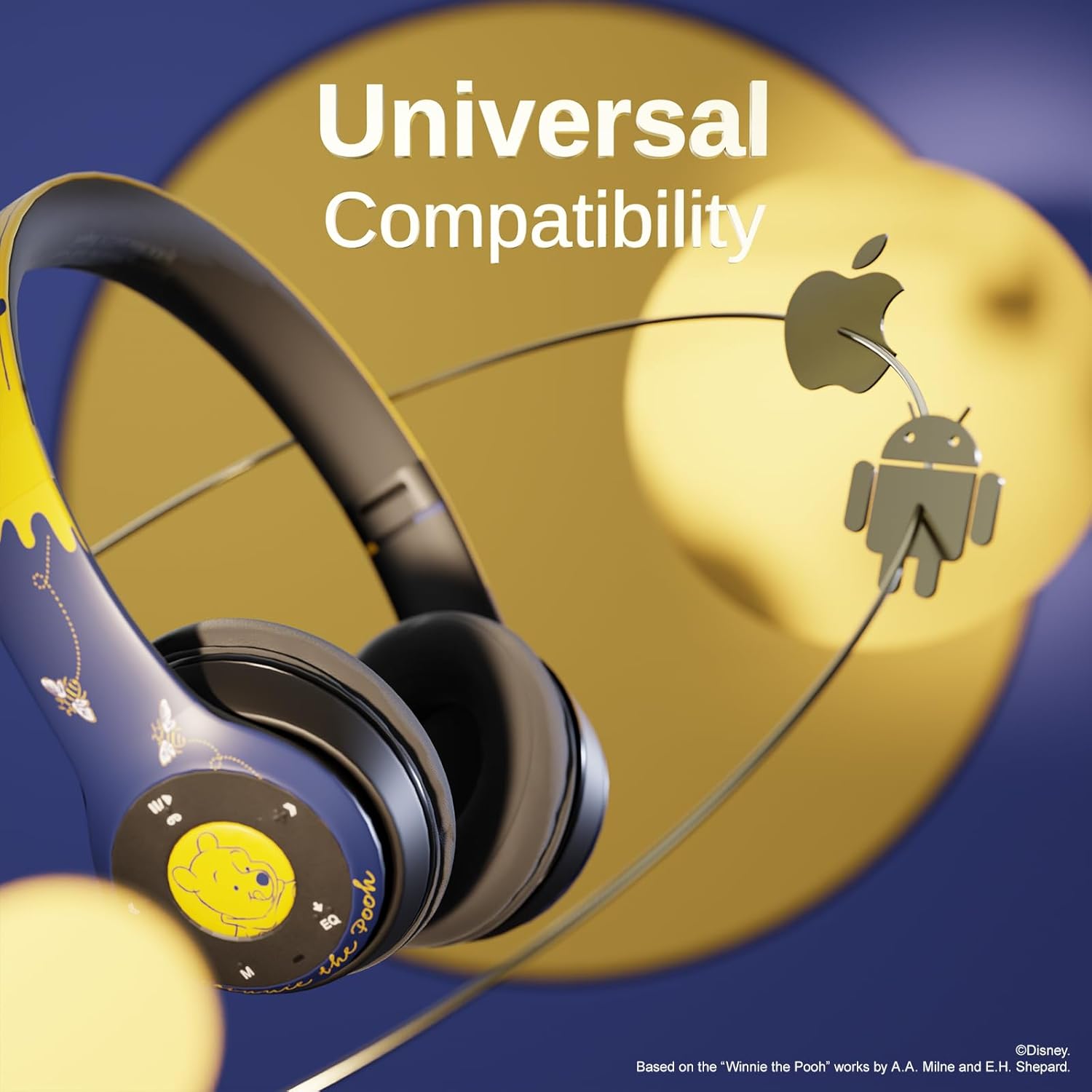 Disney Winnie The Pooh Bluetooth Headphones Over The Ear | Bluetooth Wireless Headset W/Built in Mic and Up to 15 Hrs Playtime- Winnie The Pooh Gifts for Women, Men, Fans of All Ages - Image 4