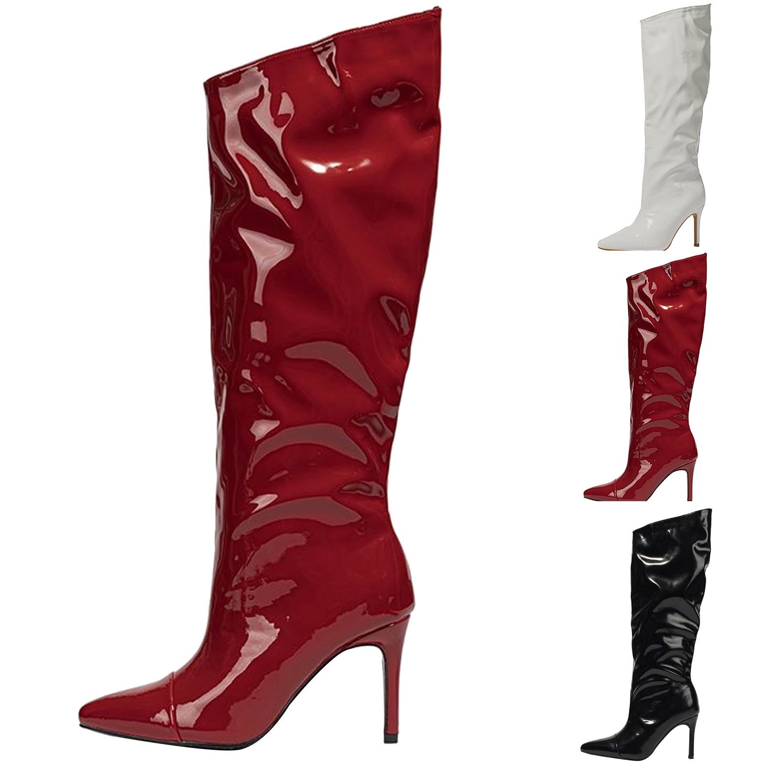 Bottes pliantes à talons hauts - Élégance et fonctionnalité - Design fin - Bottes longues en cuir verni - Avec talon - Bottes pointues élégantes - Pour femme