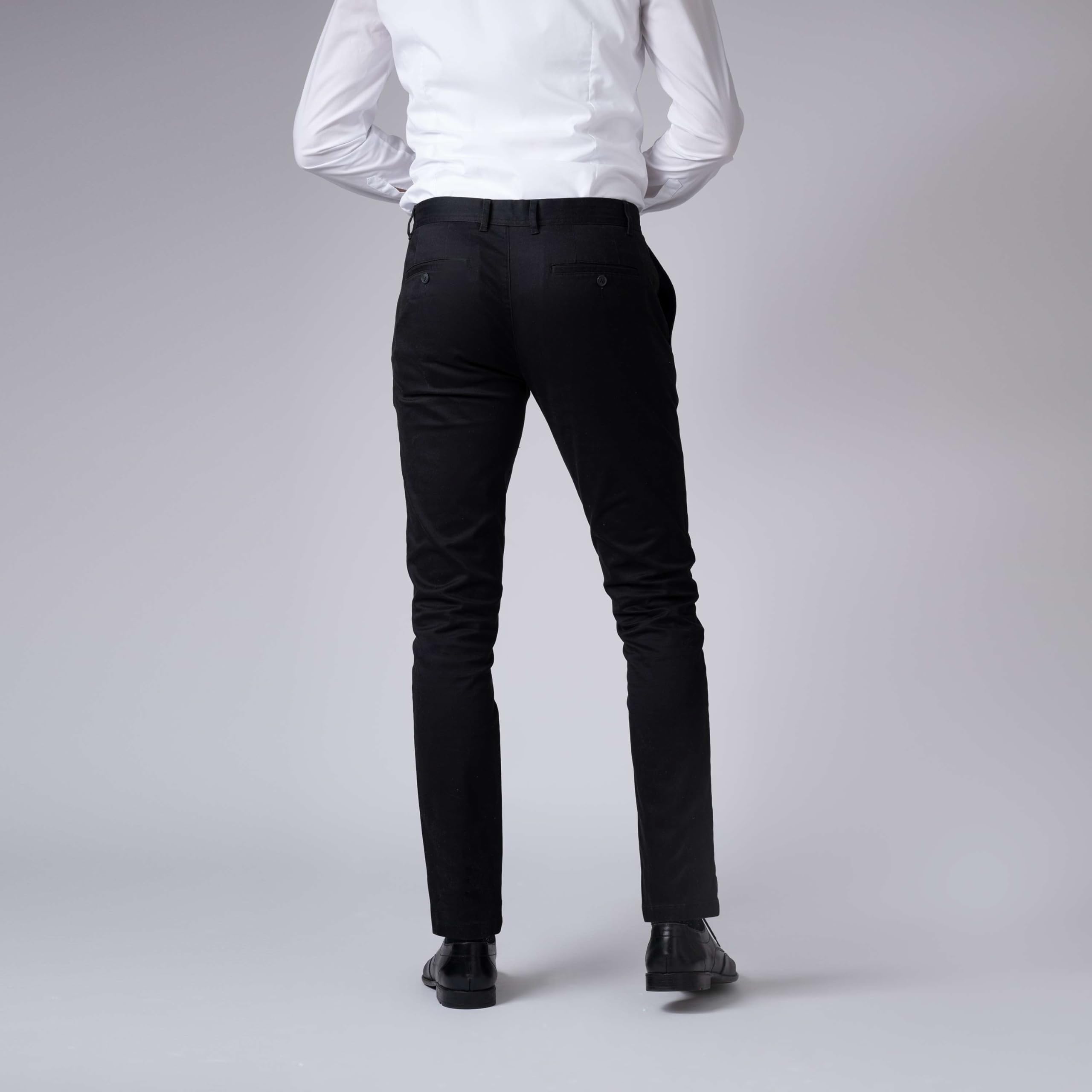 Pantalones chinos para hombre informales con ajuste ajustado elástico, Negro , 30W x 32L