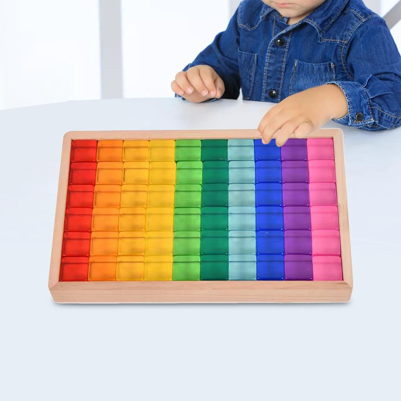 Set di Blocchi da Costruzione Arcobaleno, Giocattoli Didattici con Scatola di Legno, Giocattolo Impilabile, Cubi in Resina per Bambini Piccoli, Regalo
