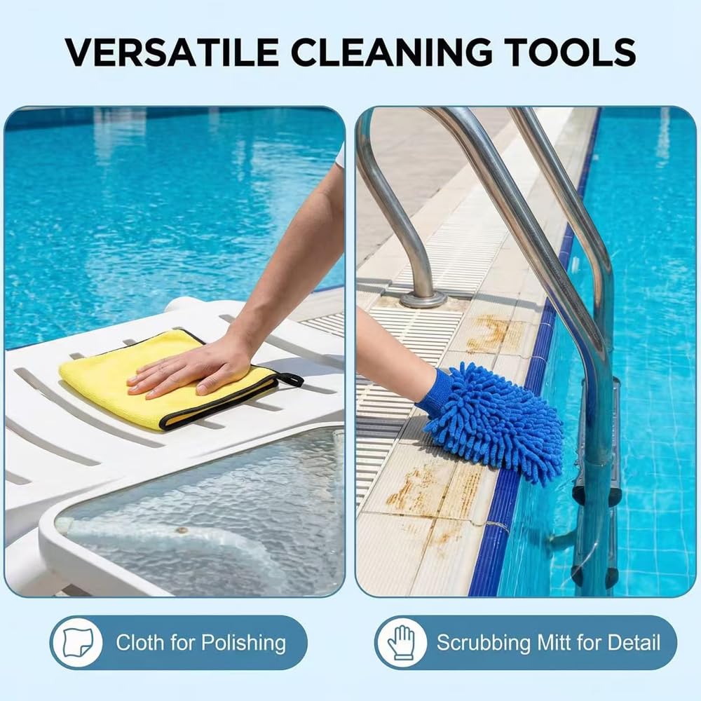 Cepillos para Piscinas 230cm, Cepillo Piscina 45cm, Cepillo para Limpiar Piscinas, Kit Piscina Limpieza, Cepillo para Limpiar Piscinas con Varilla de Acero Inoxidable.