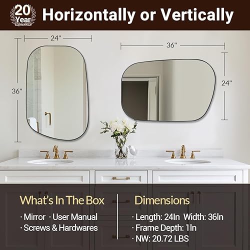 Miniatura 2 de ANDY STAR Espejo irregular negro, espejo asimétrico para pared de 22 x 30 pulgadas, marco de acero inoxidable, moderno y elegante espejo de pared