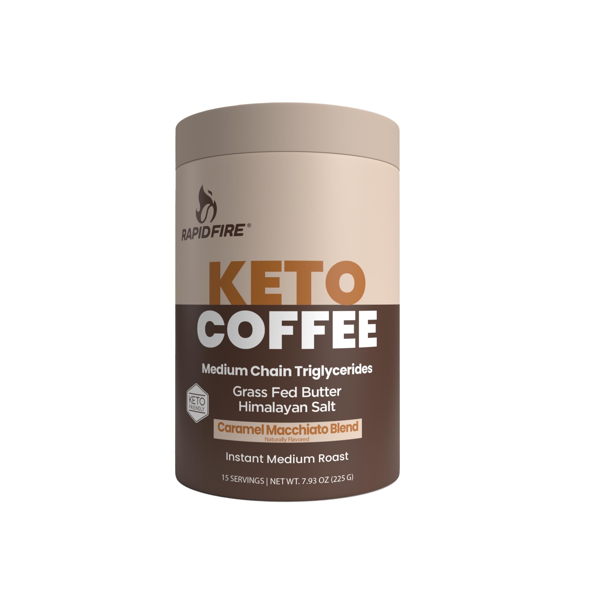Rapidfire Keto Coffee Instant Coffee Mix, Caramel Macchiato Flavor, 7.93 Ounce (255g), 15 Servings