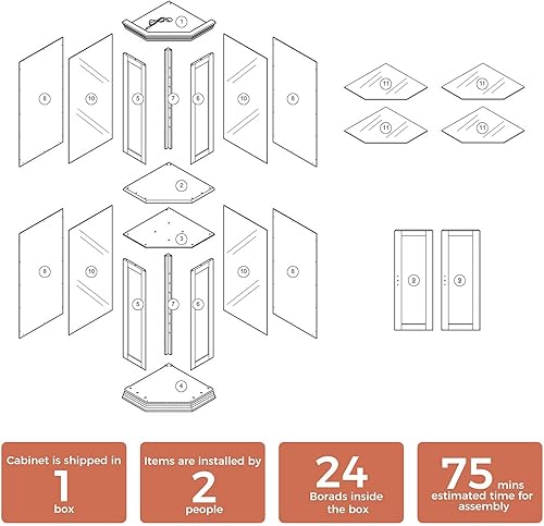 Miniatura 7 de Hayiodda Gabinete de exhibición de cristal Curio de esquina - Gabinete de China Curio de esquina iluminado con respaldo espejo, vitrina de China con