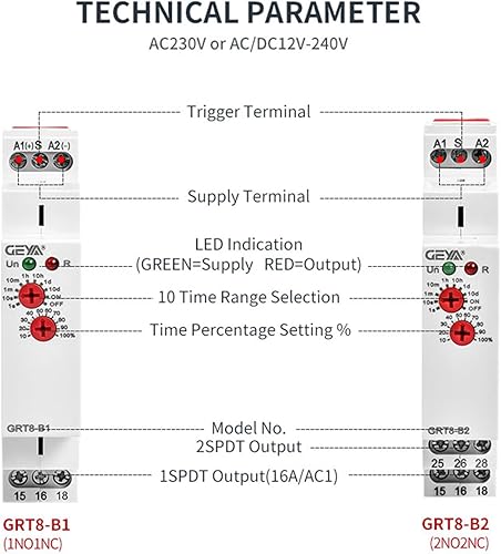 Miniatura 4 de GEYA Retraso apagado Relé de tiempo de función única 1 salida 16A temporizador de apagado electrónico Relé de retardo (GRT8-B1, AC230V)
