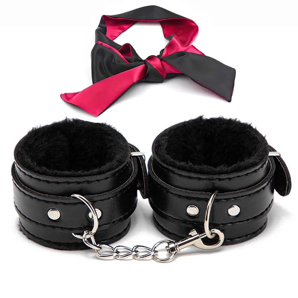 Sex Bondage Set Sexy Handcuffs and Satin BDSM Blindfold for Couples Sexy Toys Adjustable Fluffy Hand Cuff Set