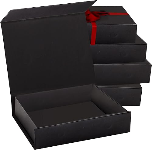 Paquete de 2 cajas de regalo duras negras con tapa de cierre magnético de 7 x 5 x 1.6 pulgadas, cajas rectangulares para regalos con acabado negro