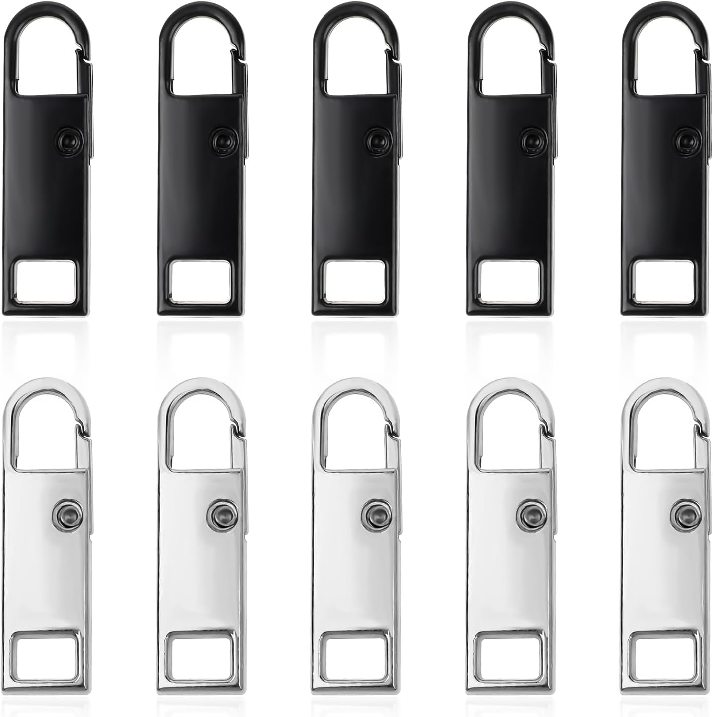 10PCS Upgraded Zipper Pull, Metal Zipper Pull Replacement, Detachable Zipper Pull Tabs, Fix Zipper Puller for Luggage Suitcase Backpacks Jacket (Silver&Black)