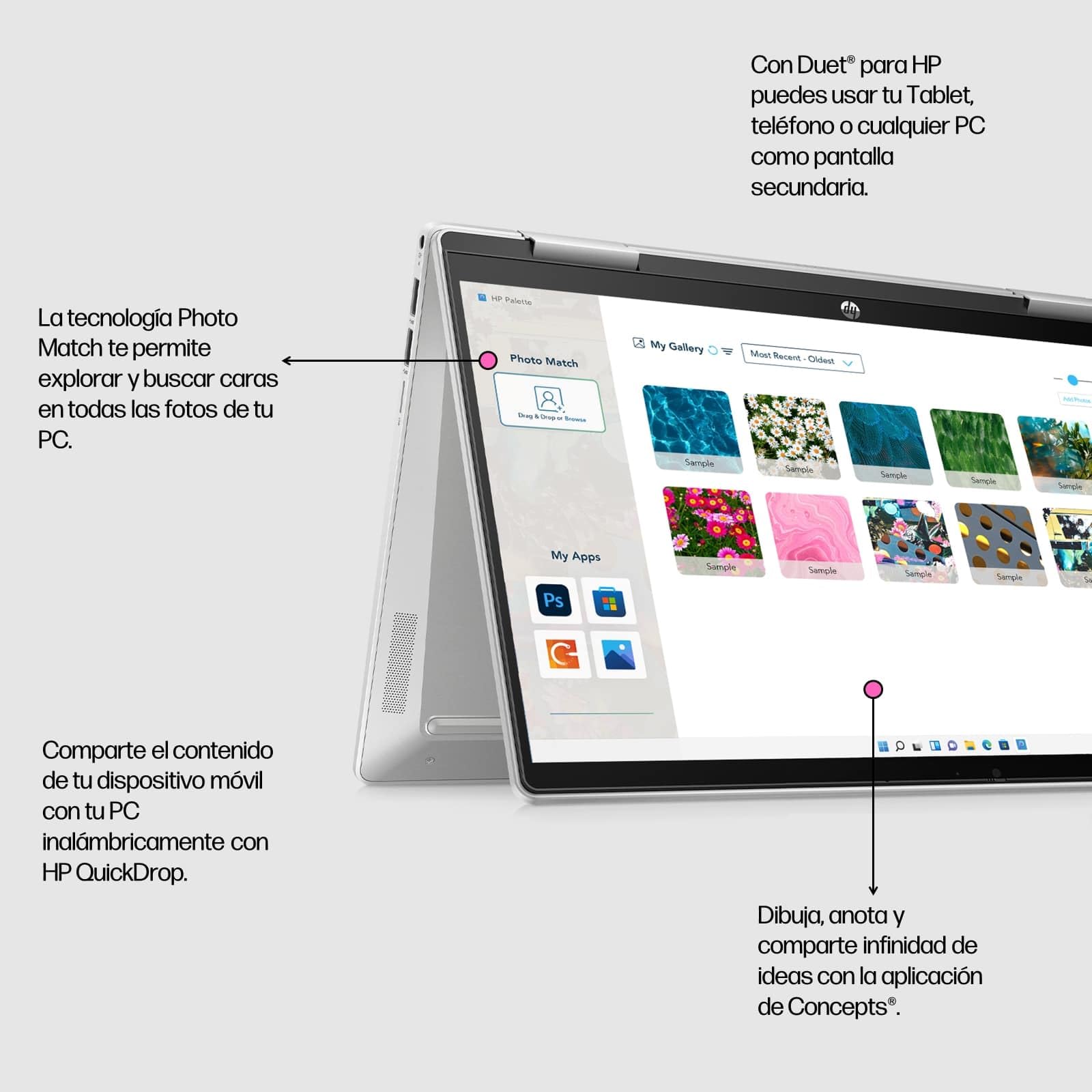 HP Pavilion x360 14-ek1031ns - Ordenador portátil de 14" Full HD (Intel Core i7-1355U, 16GB RAM, 512GB SSD, Intel Iris Xe Graphics, Windows 11 Home) Silver - Teclado QWERTY Español