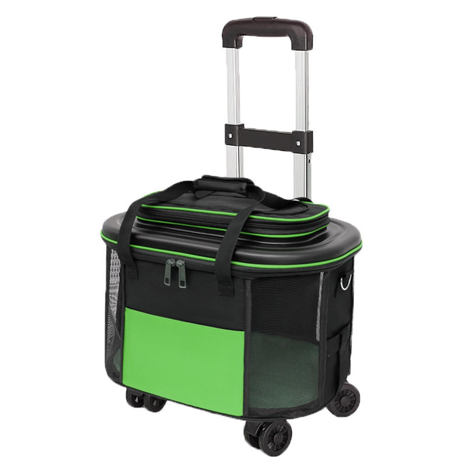 Foldable Pet Travel Car Seat Bag, Dog & Cat Car Seat & Carrier Bag with Wheels (Green,Pet Carrier with a Pull Rod)