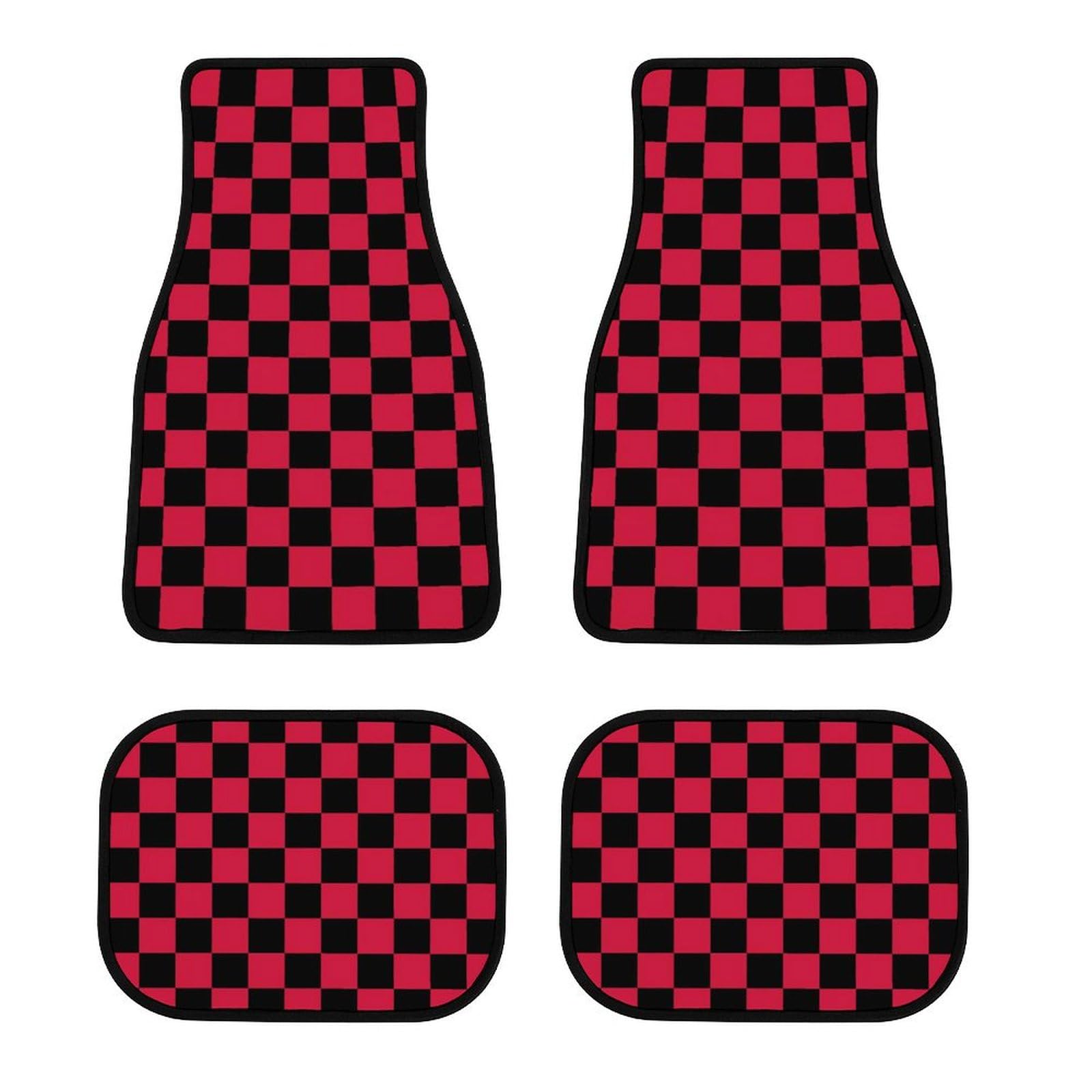 Black and Red Checkered Car Floor Mat Universal Fit Front/Rear 4 Piece Full Set for SUV Truck Carpet Car Mats Automotive Carpet Interior Decortaive