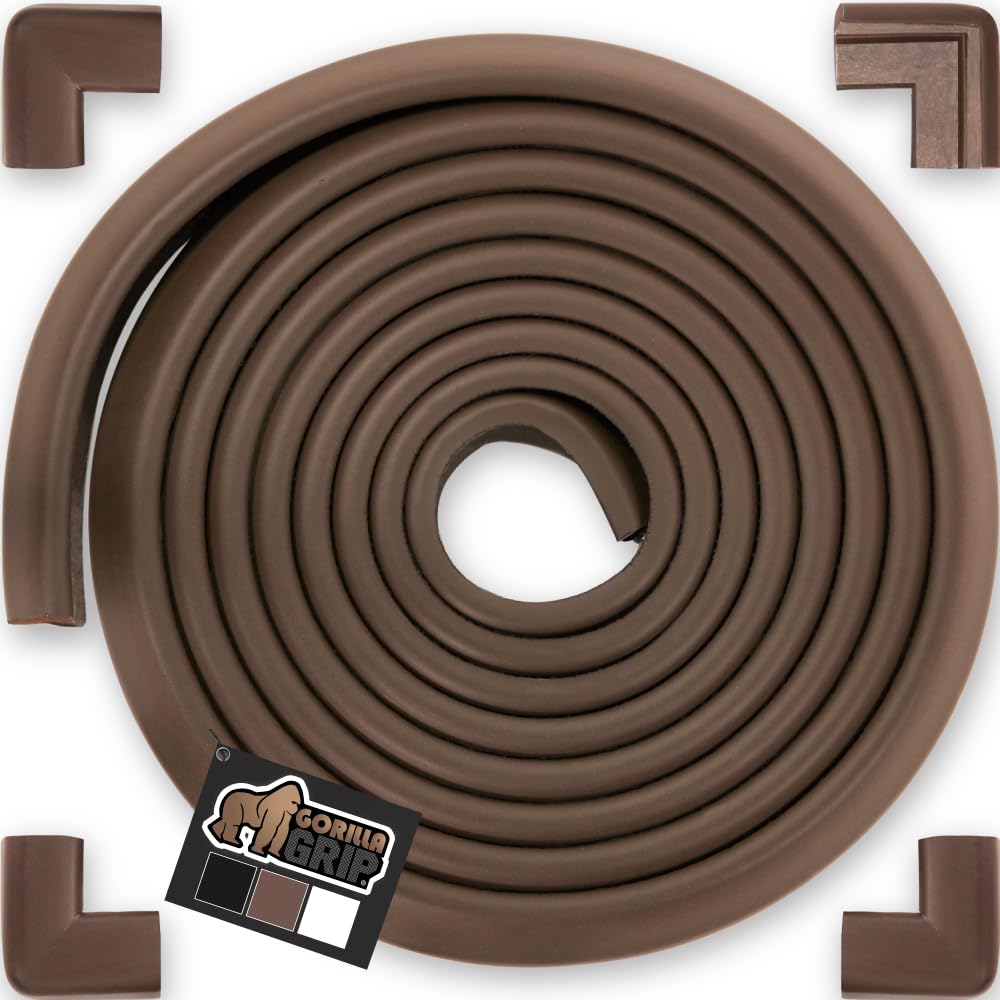 gorilla gripFurniture Edge Protector and Corner Safety Guards, 15FT Child Proofing Soft Table Bumpers and Covers, Easy Install and Removal on Wood Metal Glass, Trim to Size, Baby Essentials, Brown