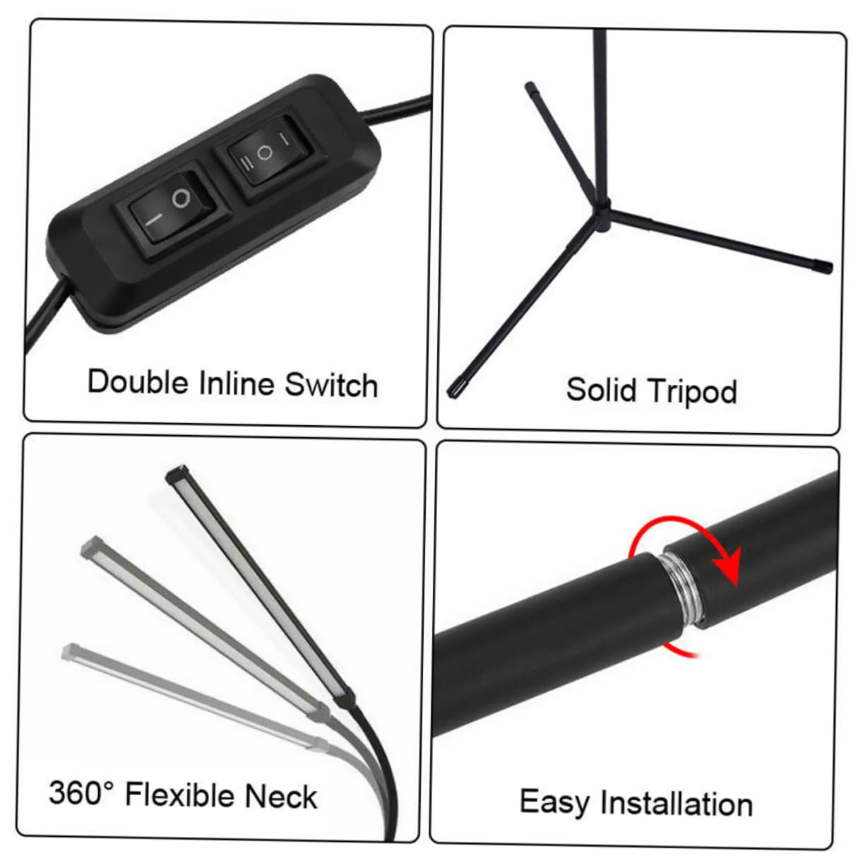 Tofficu Lampada da Lettura LED con Clip, Collo D’oca Flessibile, Dimmerabile, senza Sfarfallio, Luce Antiriflesso, in Alluminio e Ferro, Nero
