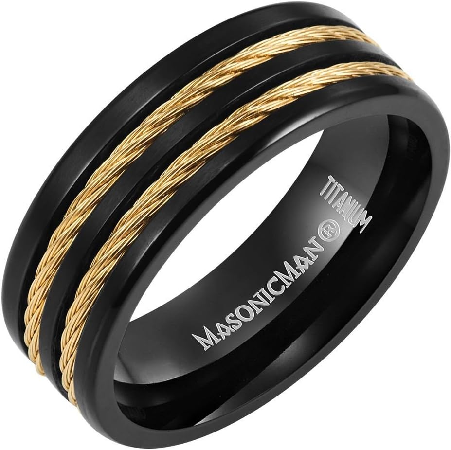 Willis Judd MasonicMan Men’s Masonic Titanium Ring (Rope Inset, Latin Engraving)