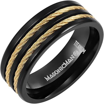 Willis Judd MasonicMan Mens Masonic Titanium Ring (Rope Inset, Latin Engraving)