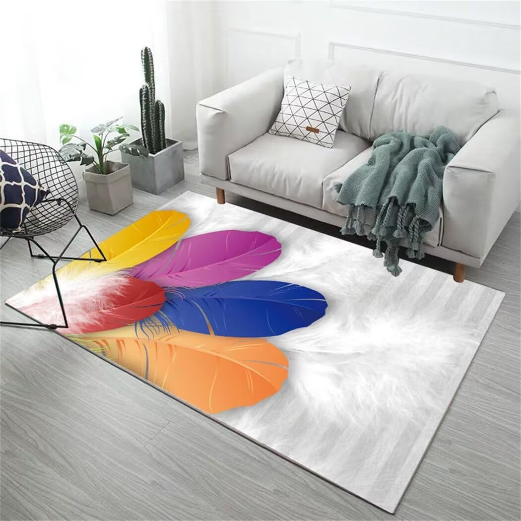 Tapis de chambre enfant garçon violet bleu à motif de plumes