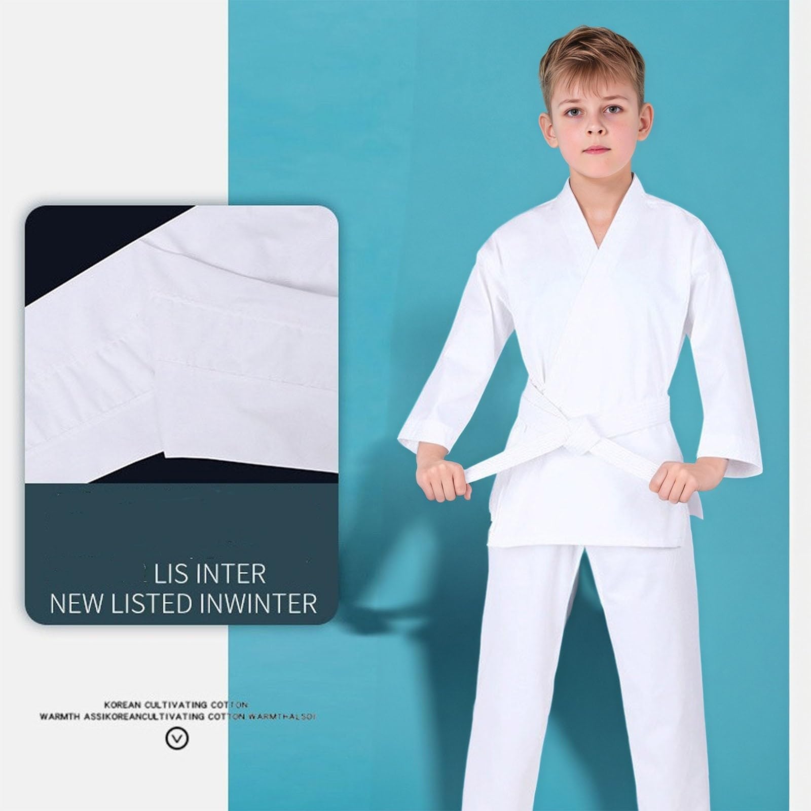 Conjunto de entrenamiento de karate completo para niños con cinturón y pantalones