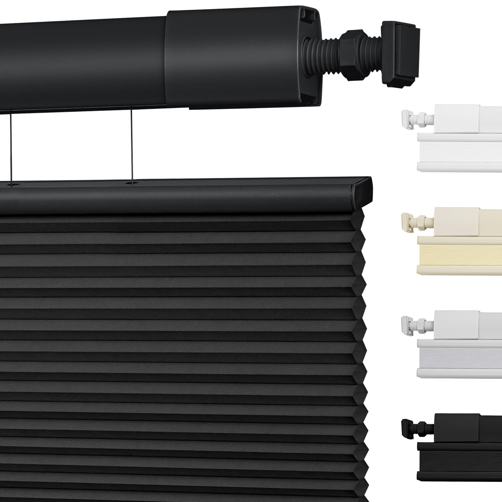 Moonice No Drill Top Down Bottom Up Cellular Pleated Shades Cordless Shades for Windows Blackout Honeycomb Blinds for Home Bedroom Office (Blackout - Black, 117cm W x 163cm H)