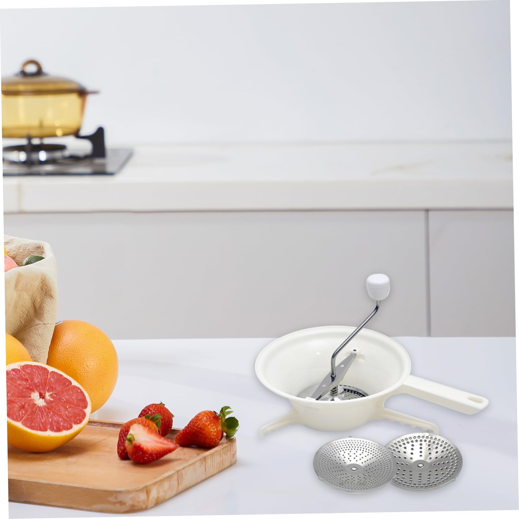 Lebensmittelmühle für Konserven mit 3 Schleifscheiben Plastik Food Mahlen Manuelle Hand rostbriefe Mühle für Tomatensauce, Apfelmus, Käse, Salat, Gemüse, Obst