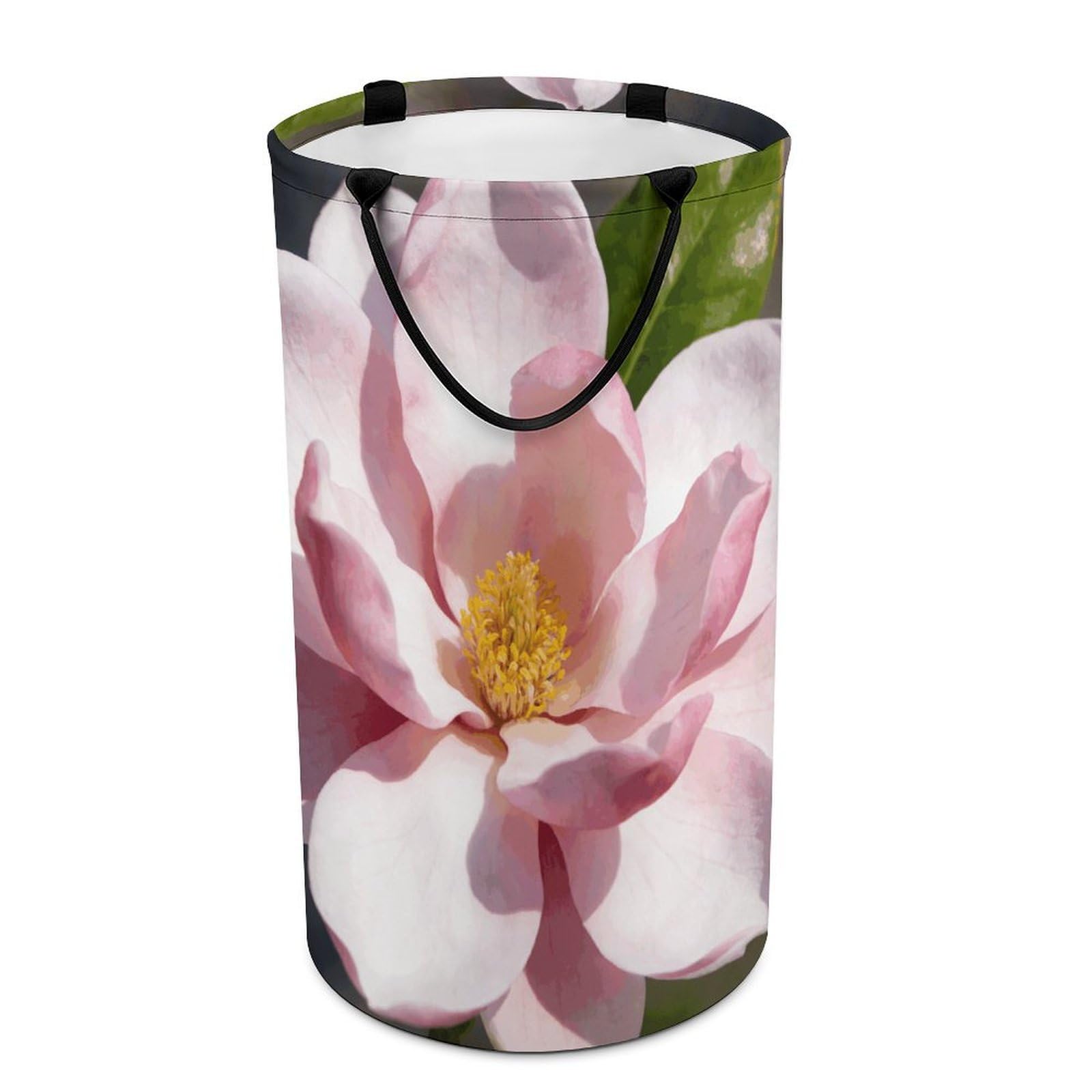 Fodpand Style Magnolia Laundry Basket With Handle Foldable Laundry Hamper Narrow Laundry Bag For Bedroom, Bathroom, Laundry Room 15.7X27.2 In