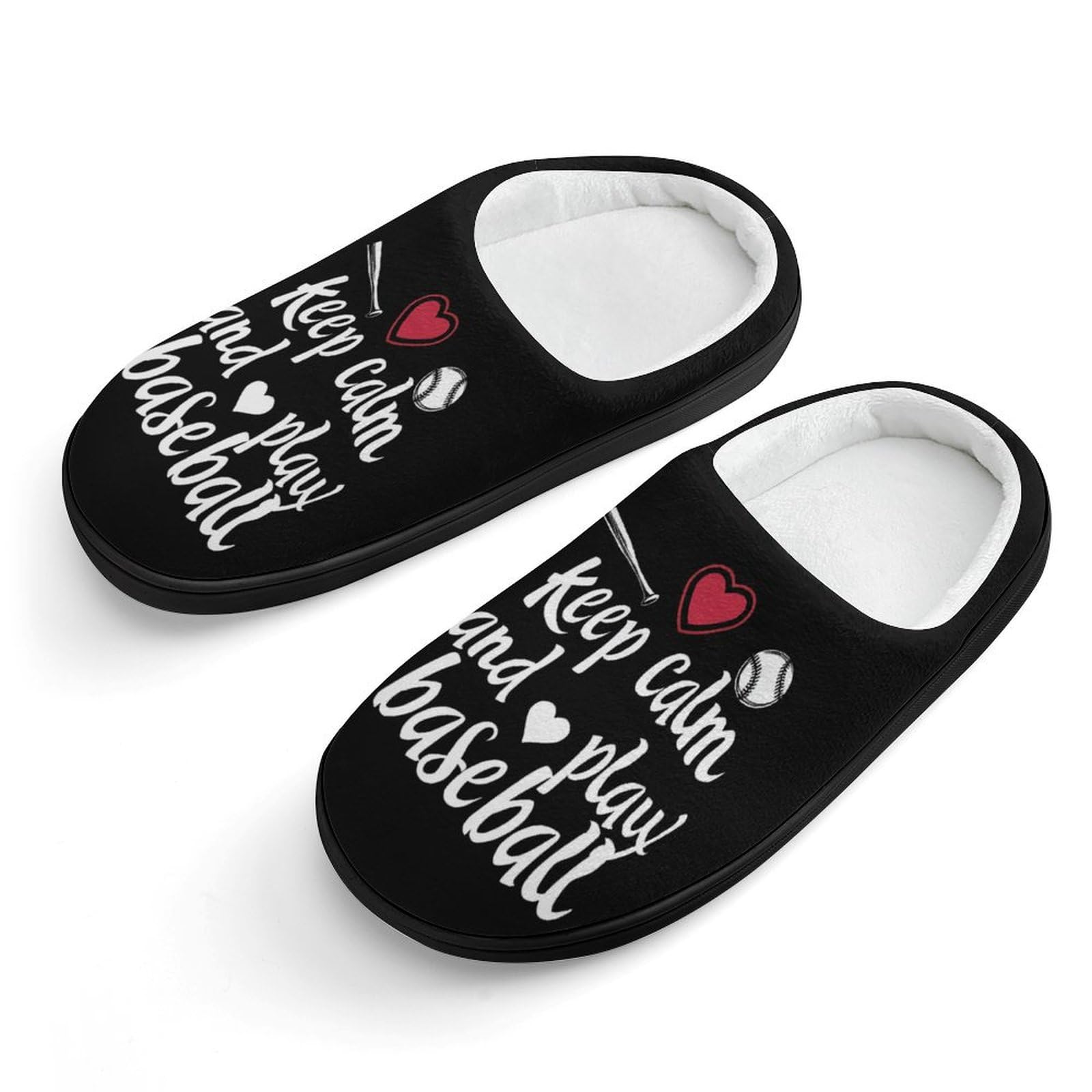 Keep Calm And Play Baseball Cute Cotton Slippers Anti-slip House Shoes Funny Slipper Indoor Outdoor
