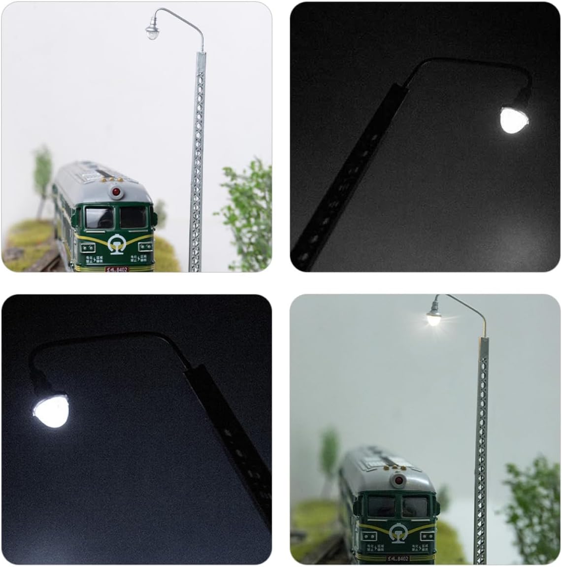 KALLORY 87 Mini Train Signal Light Model Silver Luminous Micro Landscape Lamp for Model Railroad, DIY Sand Table Accessories, Micro Landscaping Decor