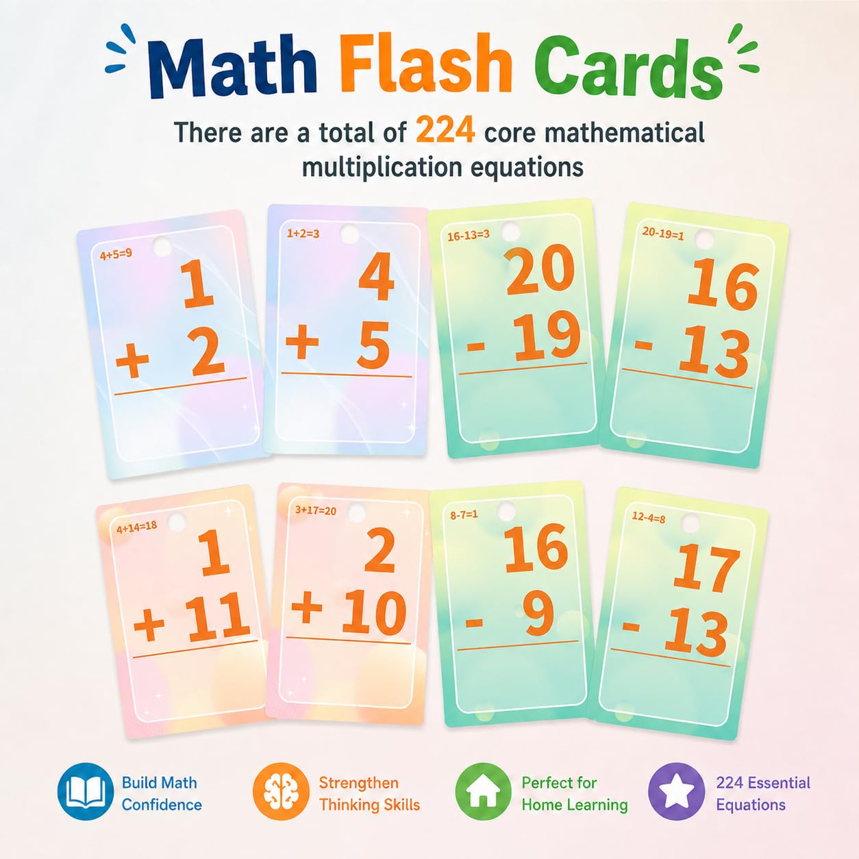 Amazon.com: Alened Addition and Subtraction Flash Cards, Math Facts  Flashcards 1-20, Math Manipulatives Games for Kindergarten, 1st, 2nd, 3rd,  4th, 5th, 6th Grade Kids Ages 4-12-56cards : Toys & Games
