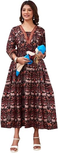 SKY FAB Women's Rayon Anarkali Maternity Dress, Pregnancy Dress,Feeding Kurti,Easy Brest Feeding Dress, with Both Side 9 i...