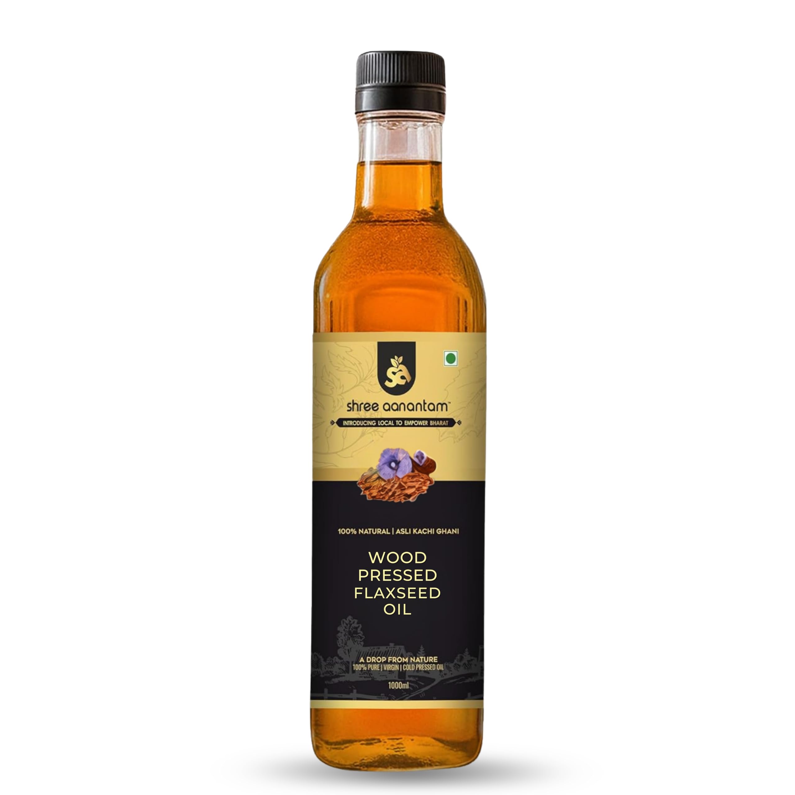 - Wood Pressed Flax seed Oil - 1 Litre |Kolhu/Kacchi Ghani/Chekku | Natural | Chemical-Free | Cold Pressed Flaxseed Oil for Cooking | Alsi Ka Tel | High in Omega - 1l (Pack of 1)