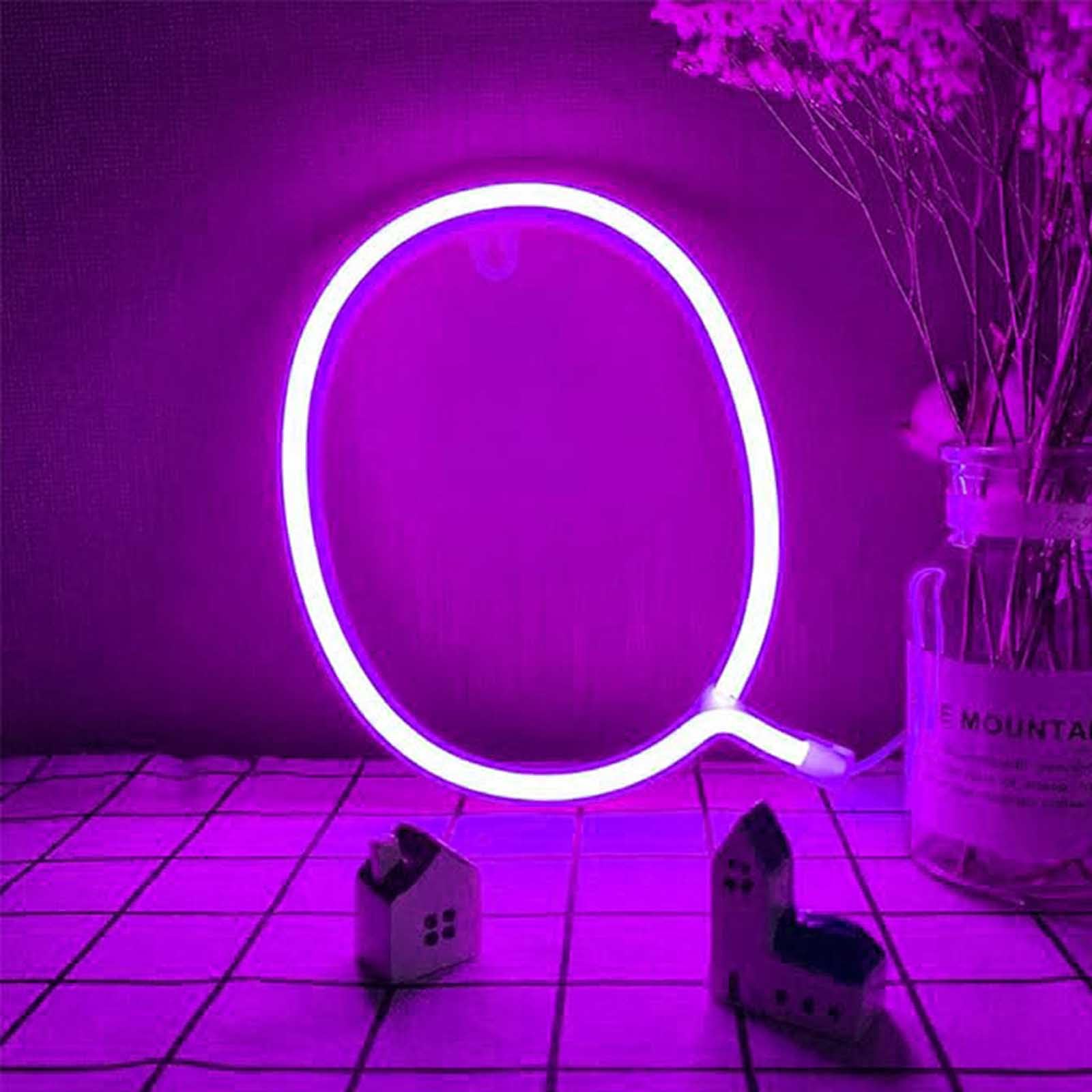 Vibrant Purple LED Neon Sign with USB/Battery Power - Customizable Letter Lights for Bedroom Wall Decor Wedding Backdrops Party Supplies & Cafe Aesthetic Lighting（Letters Q） — image 1