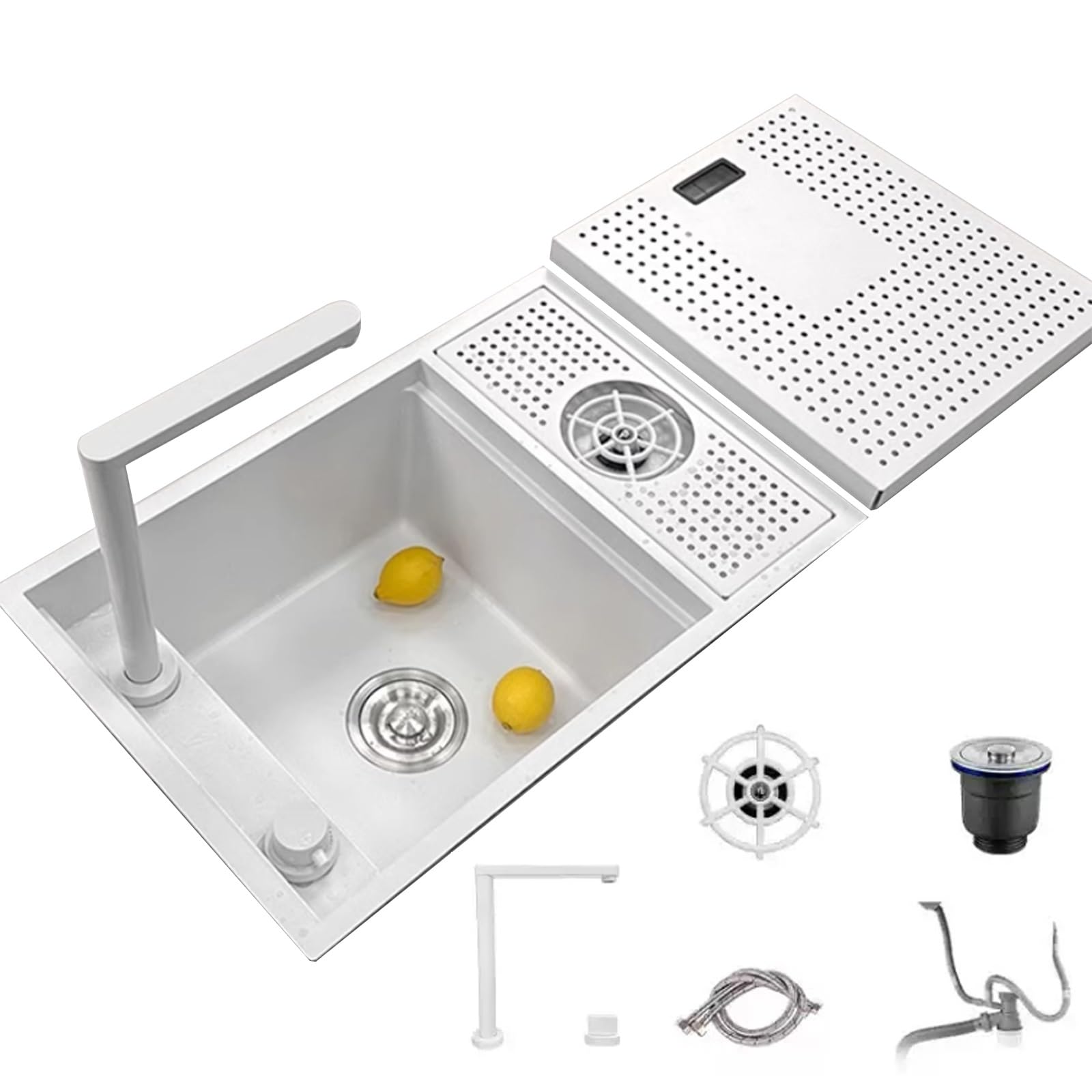 WIQUYBML Foldable Faucet Commercial Kitchen Sink – Hidden Siphon with Cup Washer, Ideal for Coffee Shops Bar RV Above-Counter Basin(60 * 40 22cm)