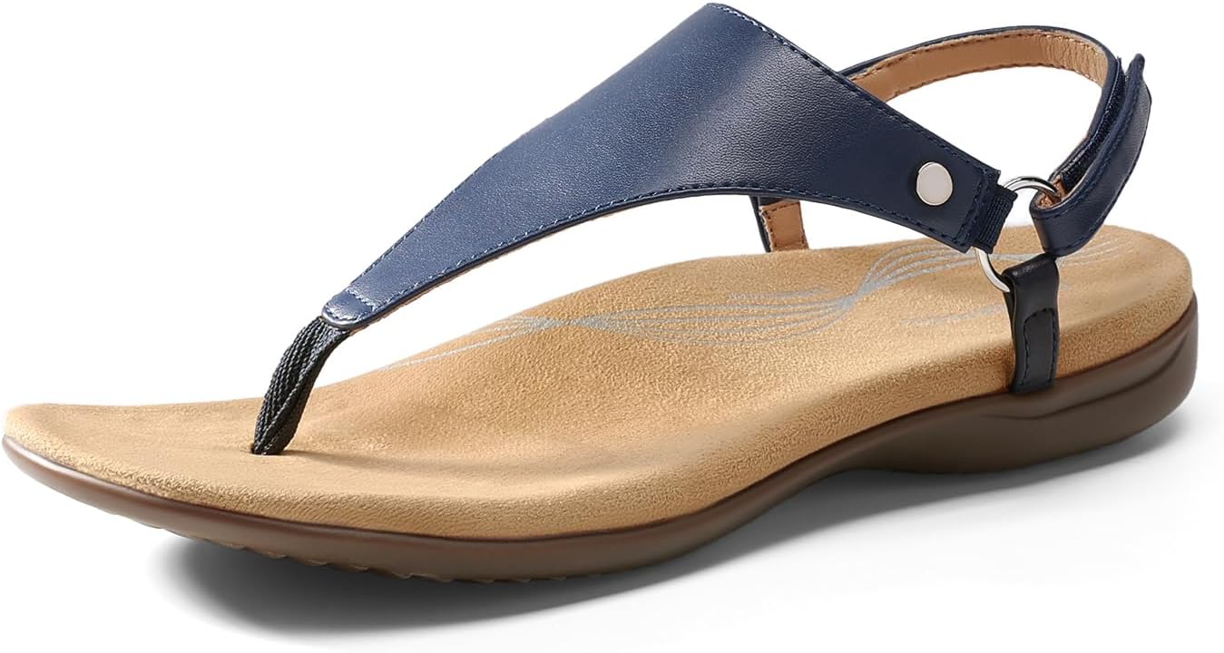 Women's Flat Sandals Arch Support Orthopedic Comfortable Soft Cushion Summer T-Strap Walking Thong Sandals