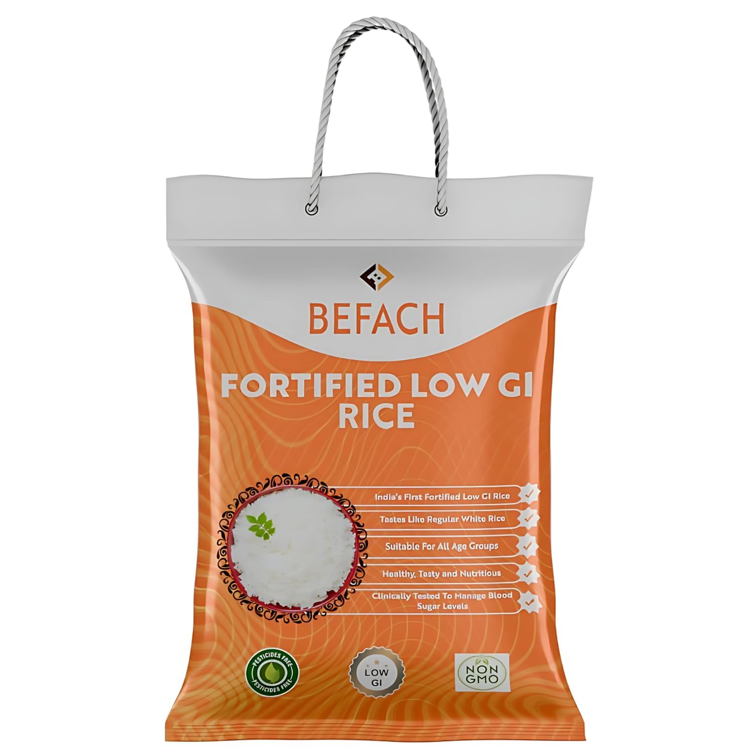 Fortified Low GI Rice | Certified by National Institute of Nutrition | Low Sugar | Low GI | No Pesticides, Non GMO, Perfect for Diet & Diabetic People (4.5 Kg)