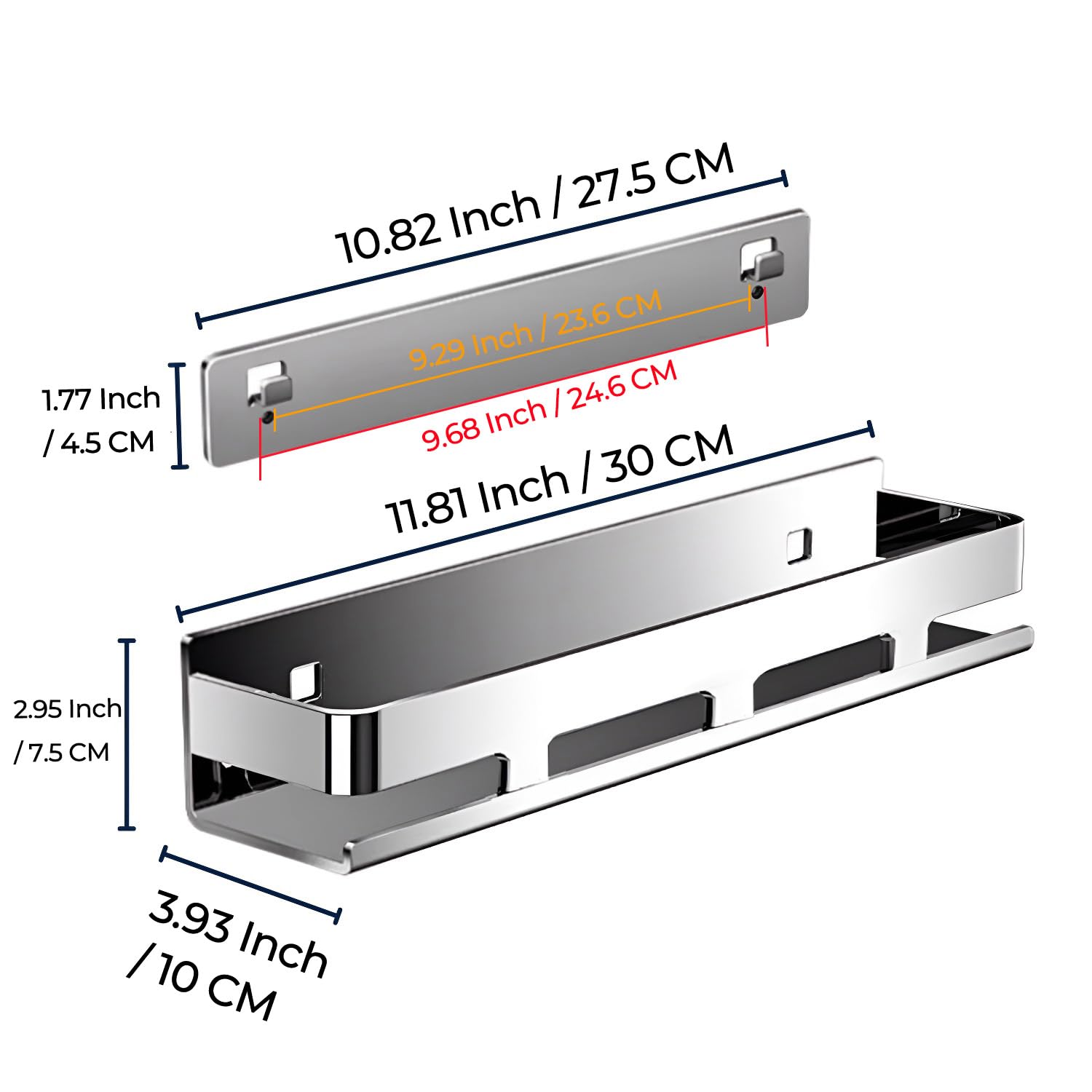 30 CM Perforación Acero Inoxidable 304 Baño Estante de Ducha Cromo Antióxido Estante de Almacenamiento de Baño para Jabón Champú Estante de Ducha Muro Estante de Almacenamiento para Cocina
