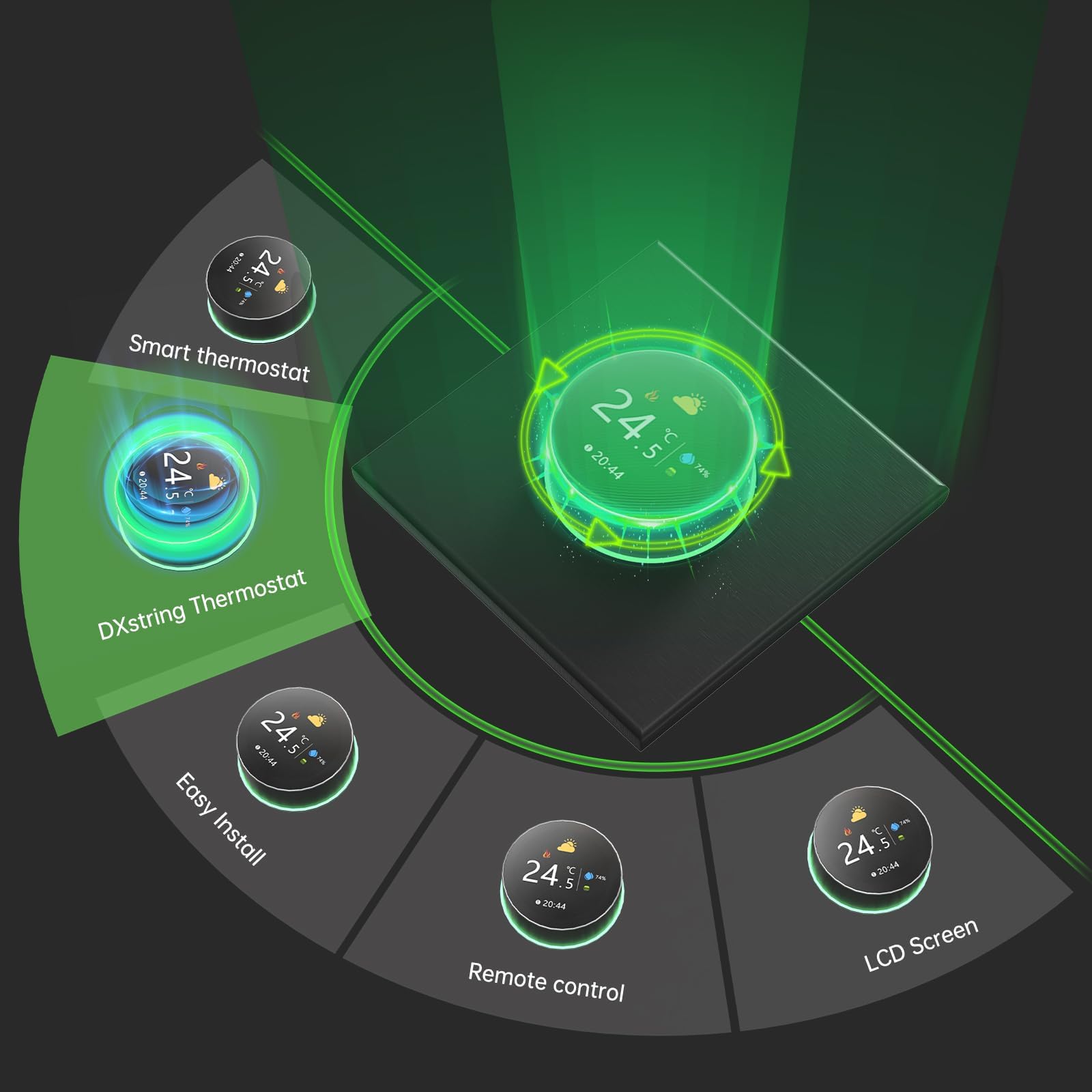 Termostato WiFi Intelligente DXstring - Controllo Vocale/App/Touch, Display Digitale, Programmabile 5+1+1, Risparmio Energetico per Pompe di Calore