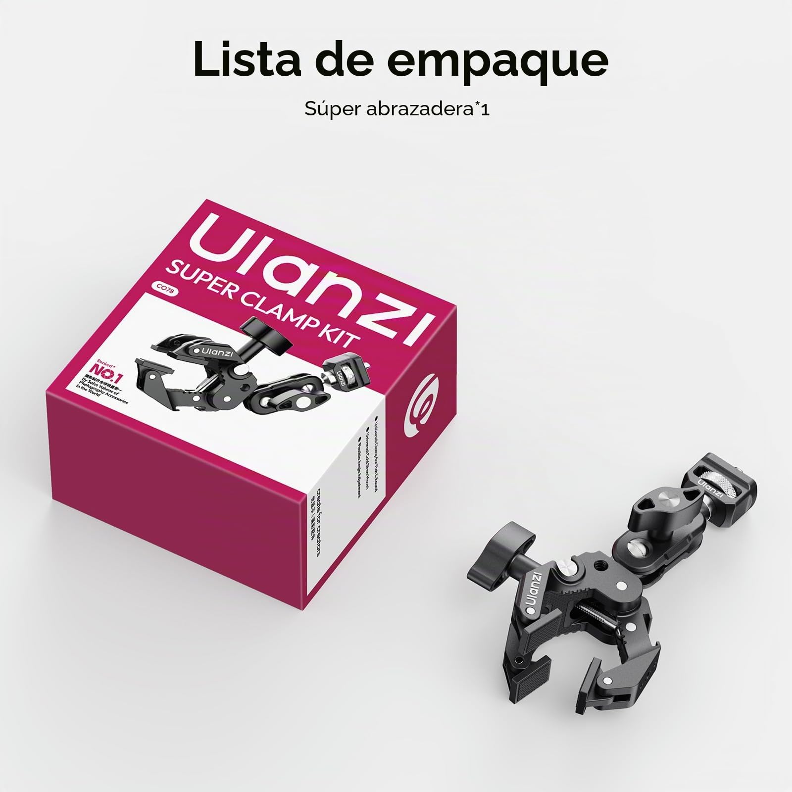 ULANZI CO78 Super Pinza con 3 Mordazas, Brazo Articulado con Rótula Doble 360° y Tornillo 1/4", Soporte Universal para Cámara DSLR, Luz de Vídeo, Micrófono y Estabilizador-Modelo 2026