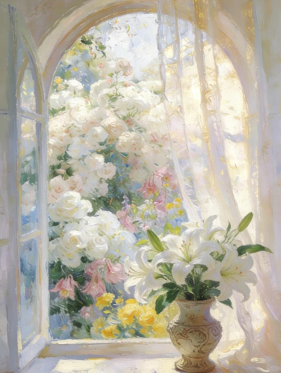 Henypt Cross Stitch Kits White Lilies Flowers DIY Embroidery Kit for Beginners The Elderly with Accessories Home & Leisure/Gifts 14CT 50x70cm