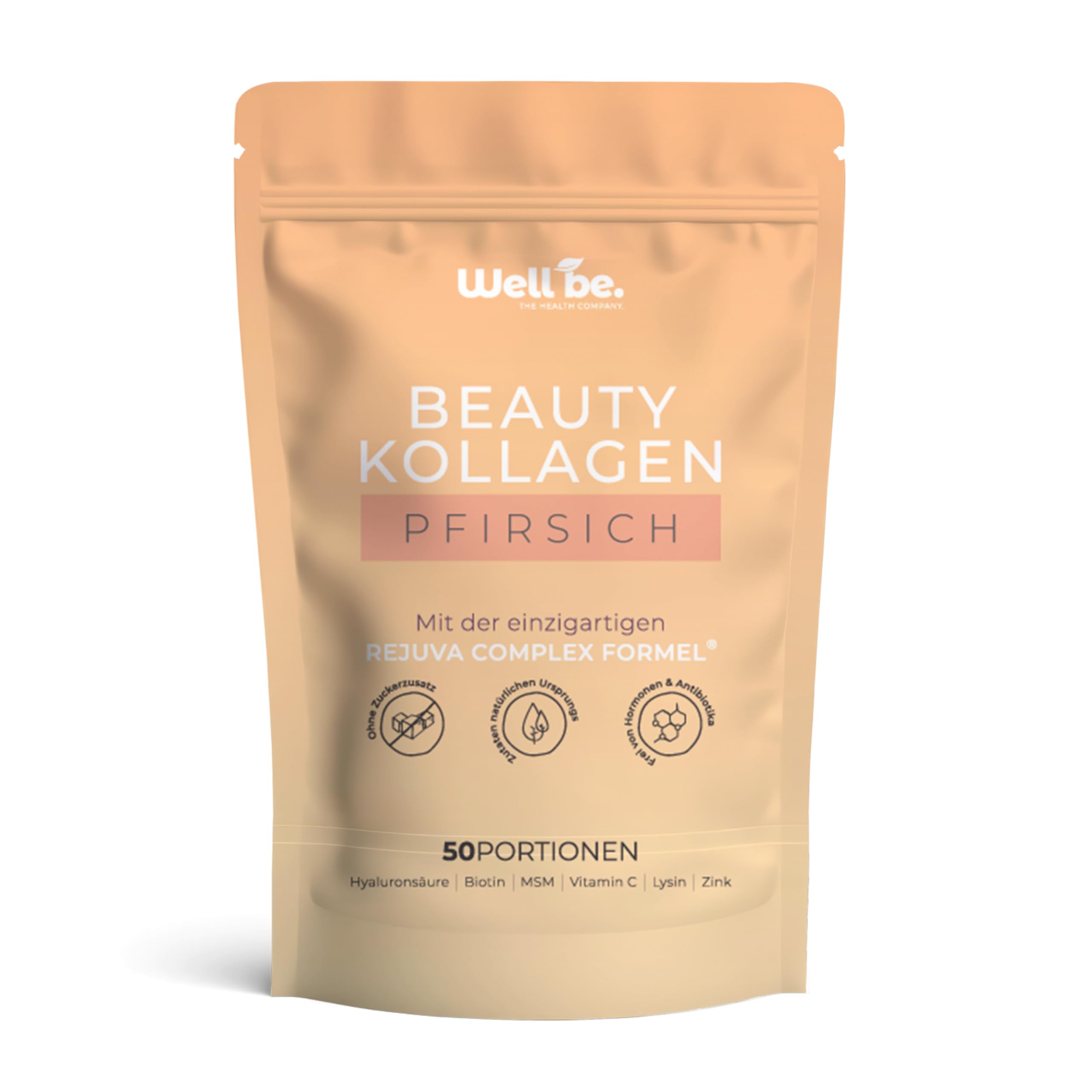 Wellbe Kollagen Pulver hochdosiert - mit maximal bioaktivem Kollagen Hydrolysat, Biotin, Zink, Vitamin C & Hyaluron - Collagen Pulver - Kollagenpulver Peptide Made in Germany 1 x 250g