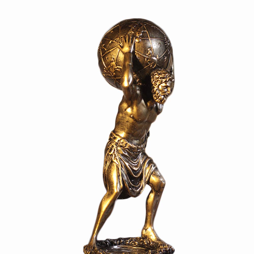 Estatua del Atlas, Bronce Titán Griego Atlas llevando la Estatua del Mundo Dios Romano del Cielo y Escultura Astronómica